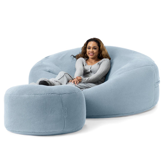 LOUNGE PUG®, Jätte Saccosäck XXL 'Mega Mammut', Stor Sittsäck, Ellos Stickad Dimmigblå