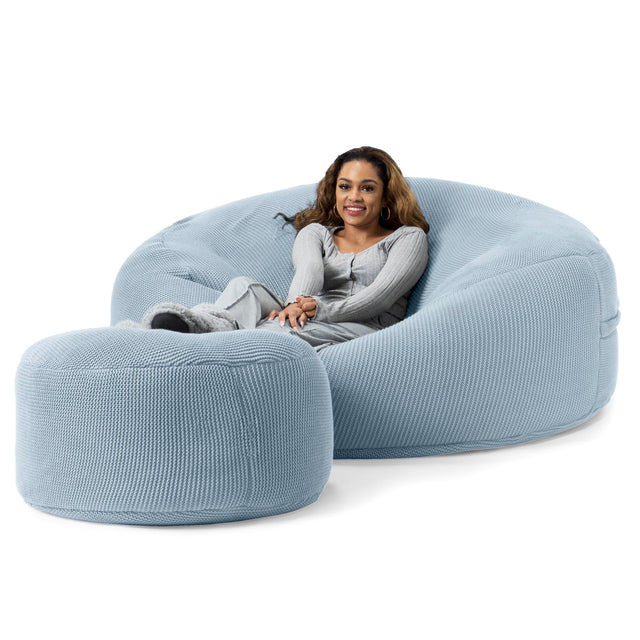LOUNGE PUG®, Jätte Saccosäck XXL 'Mega Mammut', Stor Sittsäck, Ellos Stickad Dimmigblå