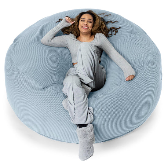 LOUNGE PUG®, Jätte Saccosäck XXL 'Mega Mammut', Stor Sittsäck, Ellos Stickad Dimmigblå