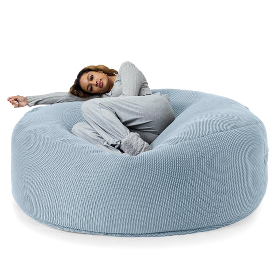 LOUNGE PUG®, Jätte Saccosäck XXL 'Mega Mammut', Stor Sittsäck, Ellos Stickad Dimmigblå