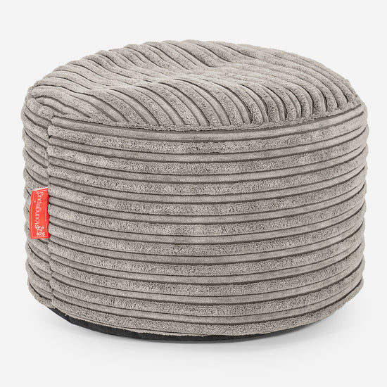 Liten Rund Fotpall - Klassisk Manchestertyg Minkbrun 01