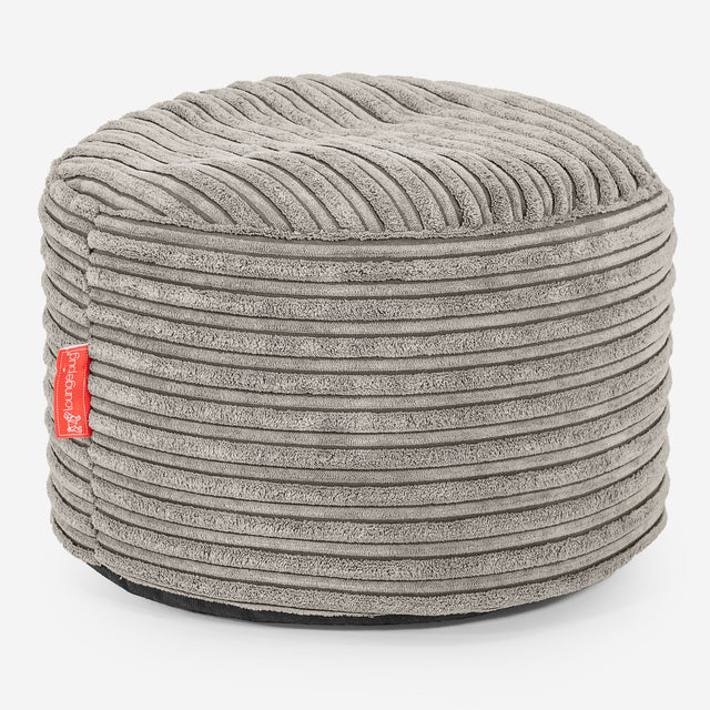 Liten Rund Fotpall - Klassisk Manchestertyg Minkbrun 01