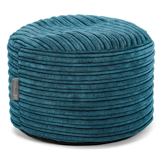 Liten Rund Fotpall - Klassisk Manchestertyg Teal 01