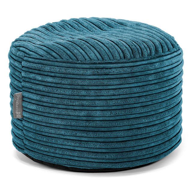 Liten Rund Fotpall - Klassisk Manchestertyg Teal 01