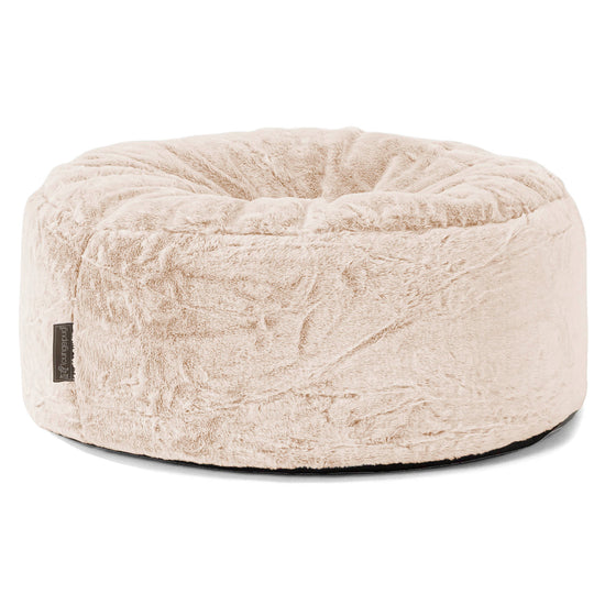 Sittpuff Rund - Fuskkaninpäls Vit 01