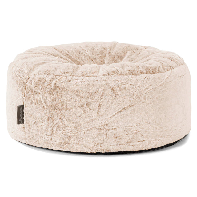 Sittpuff Rund - Fuskkaninpäls Vit 01