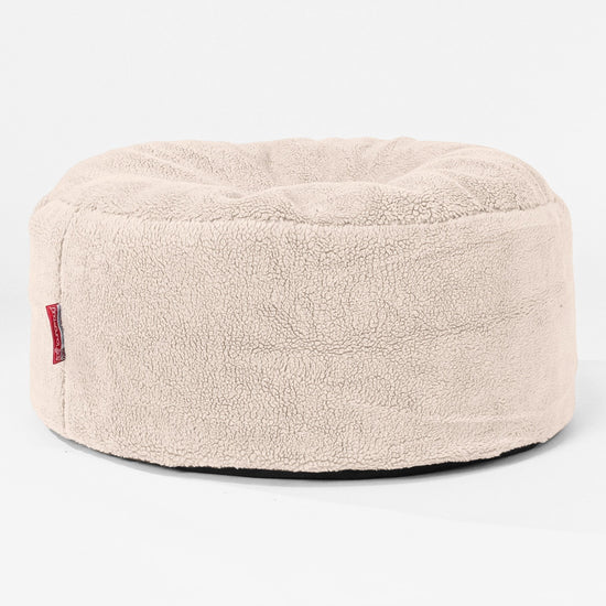Sittpuff Rund - Teddy-fuskpäls Gräddvit 01