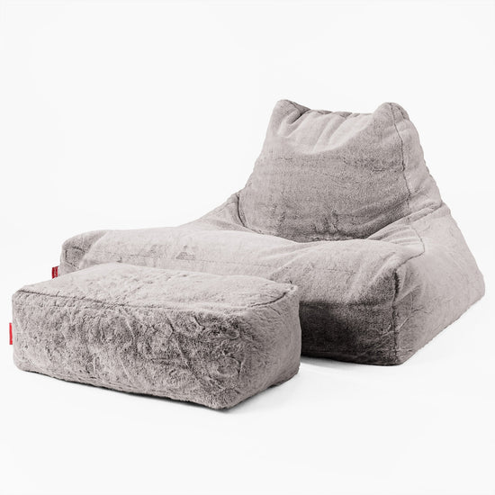 Soffa Lounge XXL Sittsäck - Fuskkaninpäls Ljusgrå 02