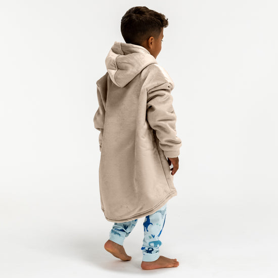Oversized Hoodie-filt för Barn - Minky Gräddvit / Minkbrun 04