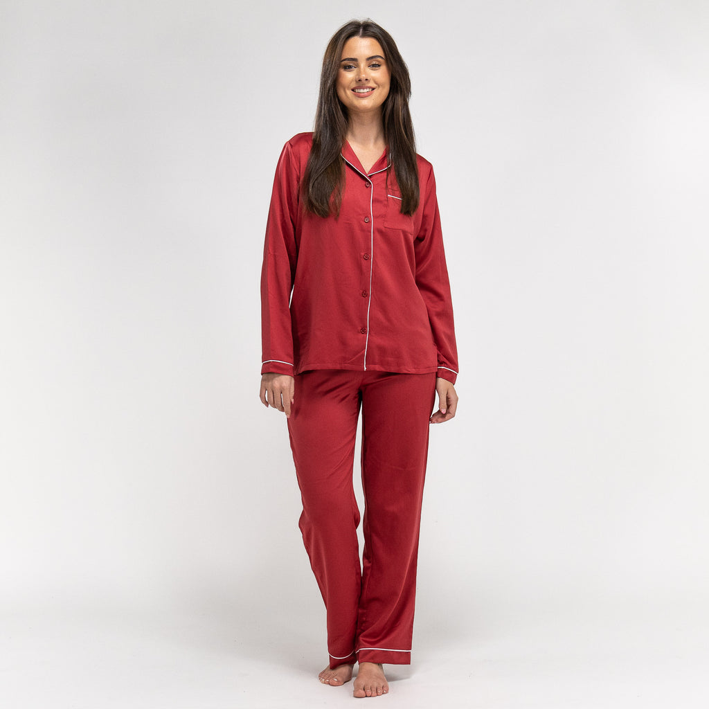 Pyjamasbyxor i Satin för Dam - Röd 03