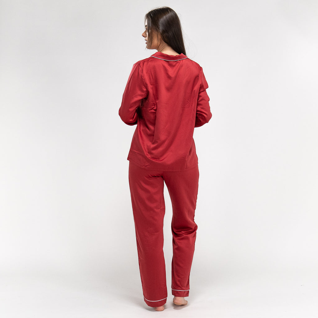 Pyjamasbyxor i Satin för Dam - Röd 05