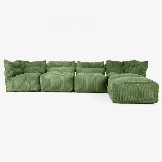 Modulsoffa 4-sits med Schäslong -  Klassisk Manchestertyg Skogsgrön 01