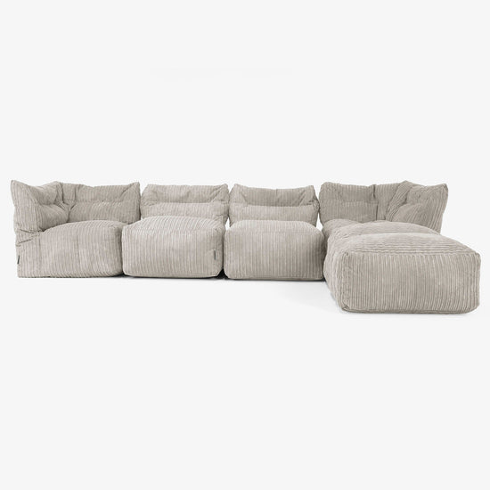 Modulsoffa 4-sits med Schäslong -  Klassisk Manchestertyg Minkbrun 01