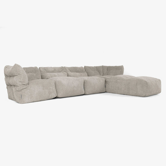 Modulsoffa 4-sits med Schäslong -  Klassisk Manchestertyg Minkbrun 02