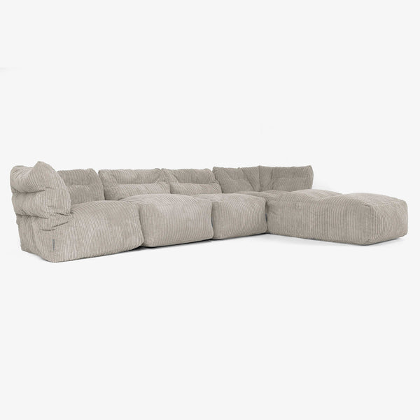 Modulsoffa 4-sits med Schäslong -  Klassisk Manchestertyg Minkbrun 01