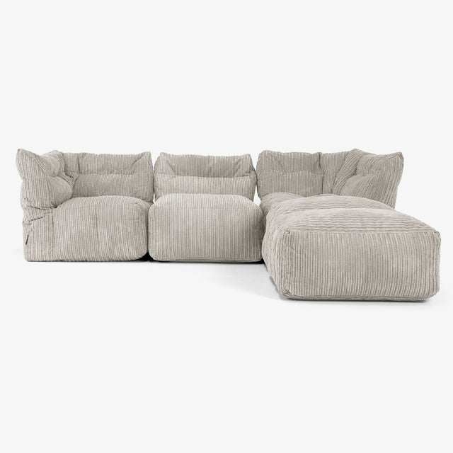 Modulsoffa 3-sits med Schäslong och Armstöd -  Klassisk Manchestertyg Minkbrun 01