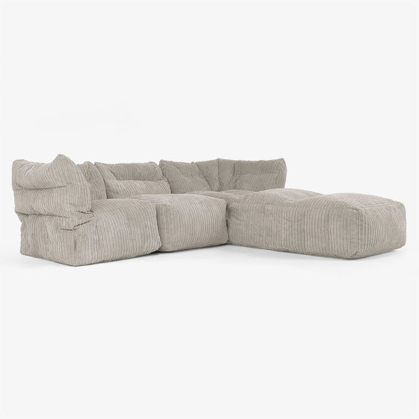 Modulsoffa 3-sits med Schäslong och Armstöd -  Klassisk Manchestertyg Minkbrun 01
