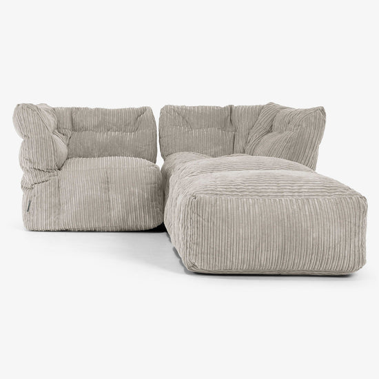 Modulsoffa 2-sits med Schäslong -  Klassisk Manchestertyg Minkbrun 01