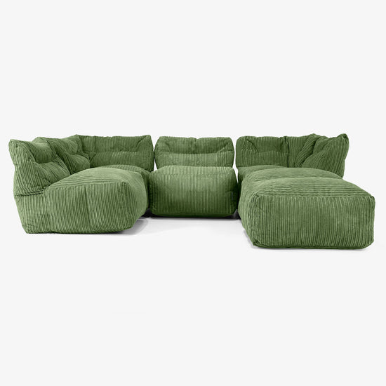 Modulsoffa 4-sits med Schäslong -  Klassisk Manchestertyg Skogsgrön 03