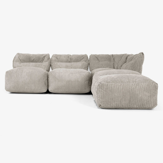 Modulsoffa 3-sits med Schäslong, utan Armstöd -  Klassisk Manchestertyg Minkbrun 01