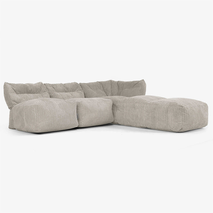 Modulsoffa 3-sits med Schäslong, utan Armstöd -  Klassisk Manchestertyg Minkbrun 02