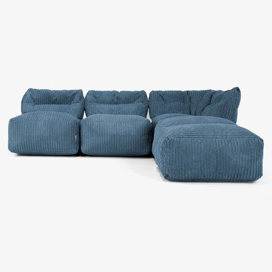 Modulsoffa 3-sits med Schäslong, utan Armstöd -  Klassisk Manchestertyg Marinblå 01