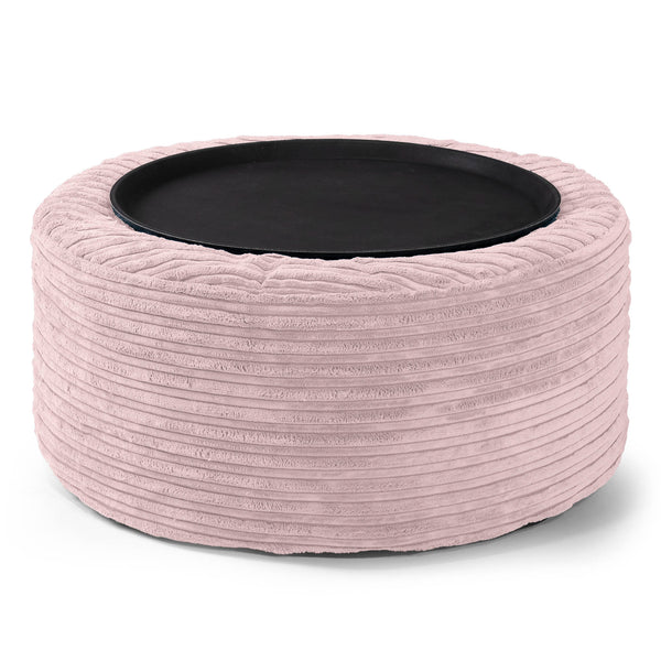Ottomanpuff med Bricka - Klassisk Manchestertyg Rosa 01
