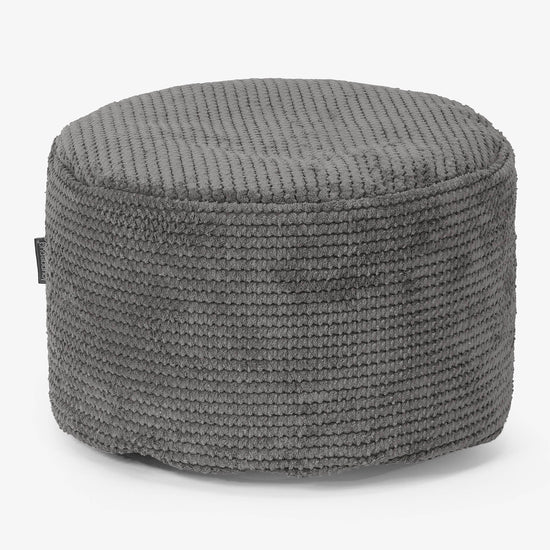 Liten Rund Fotpall - Pom-pom Mörkgrå 01