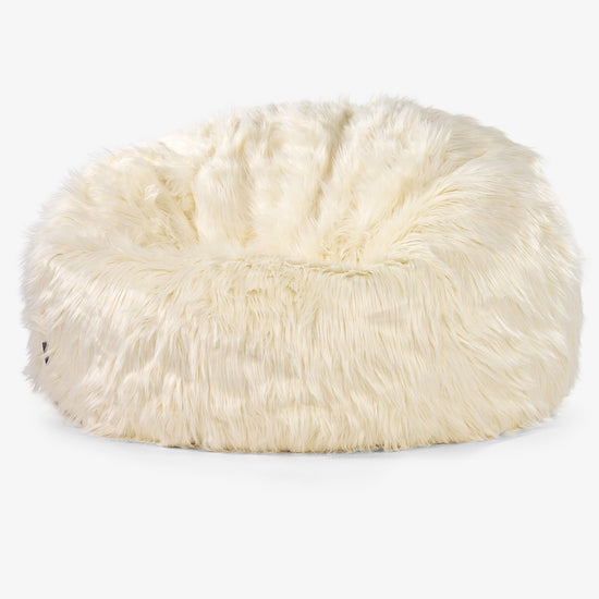 Klassisk Saccosäck Soffa - Mongoliskt Fuskpäls Gräddvit 01