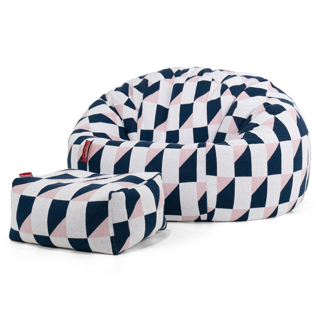 Klassisk Sittsäck Stol - Stickad Geometrisk Blå 02