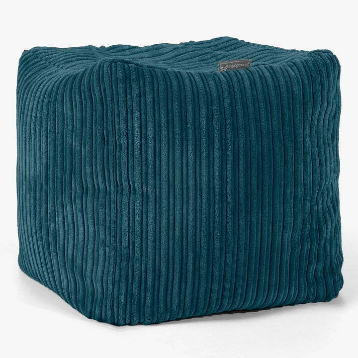 Kubisk Fotpall Puff - Klassisk Manchestertyg Teal 01