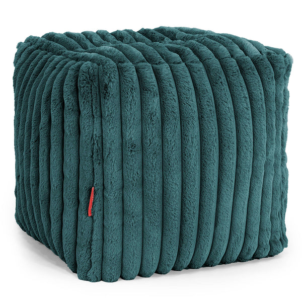 Kubisk Fotpall Puff - Ultraplyschmanchestertyg Teal 01
