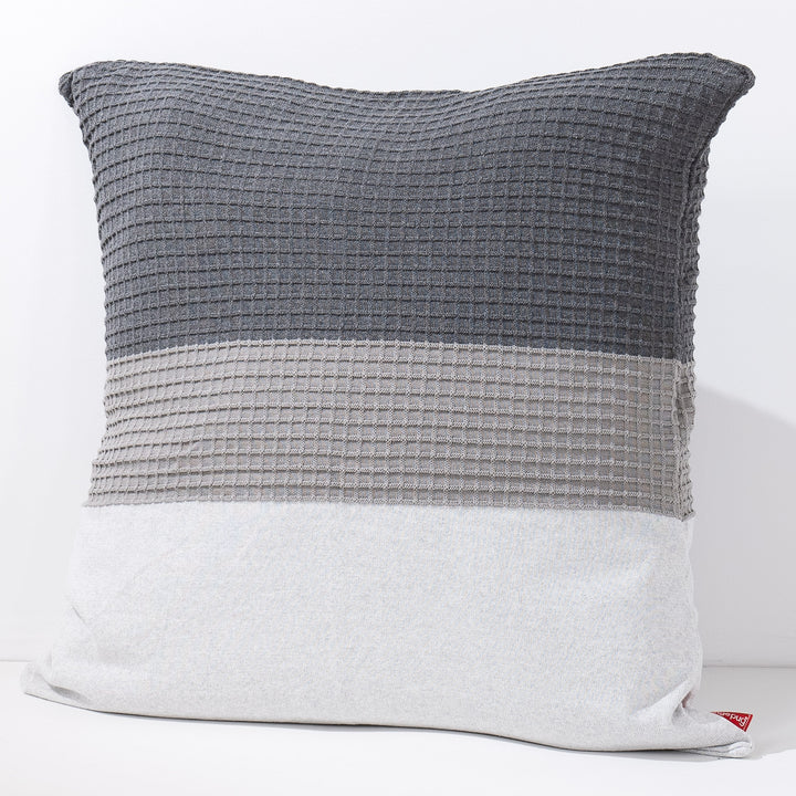 Kuddfodral XL 70 x 70cm - Stickad Färgblock Grå 02