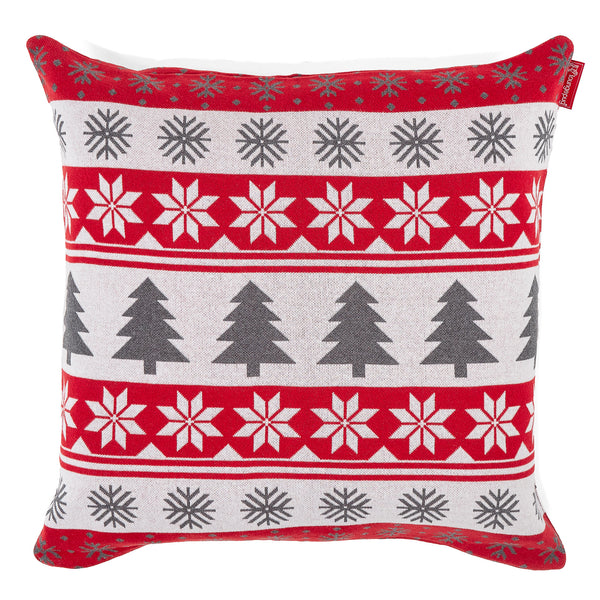 Kuddfodral XL 70 x 70cm - Stickad Jul Fairisle Röd 01