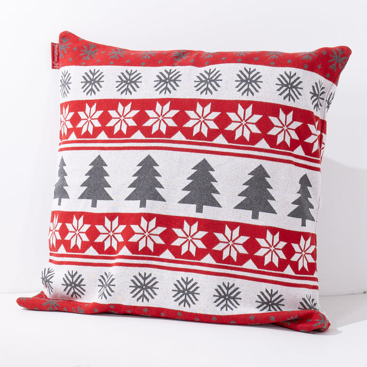 Kuddfodral XL 70 x 70cm - Stickad Jul Fairisle Röd 02