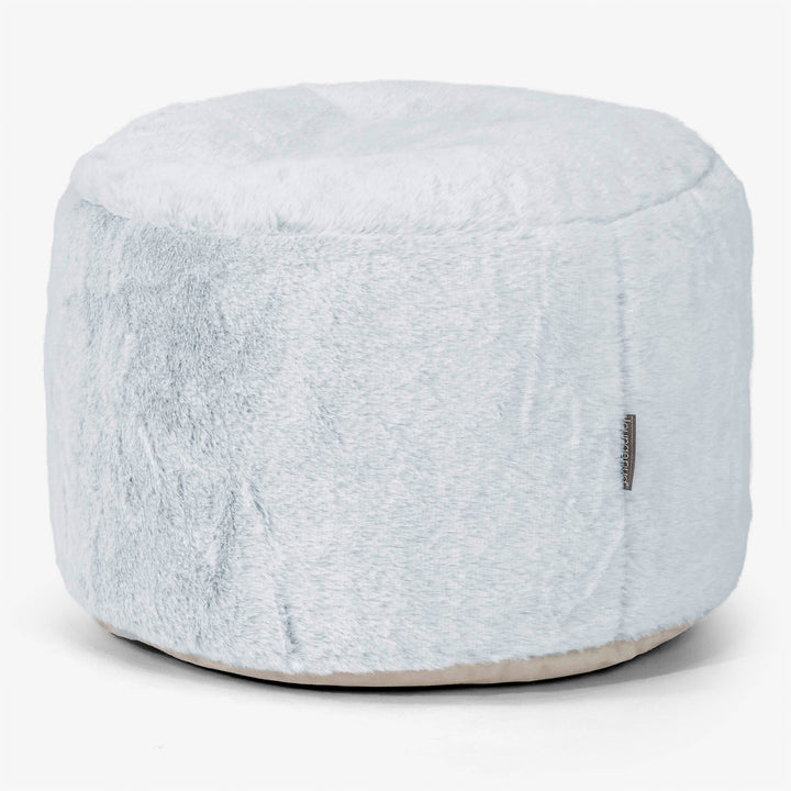 Liten Rund Fotpall - Fuskkaninpäls Gammelblå 01