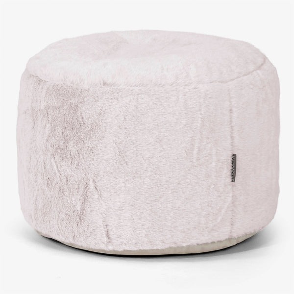 Liten Rund Fotpall - Fuskkaninpäls Gammelrosa 01