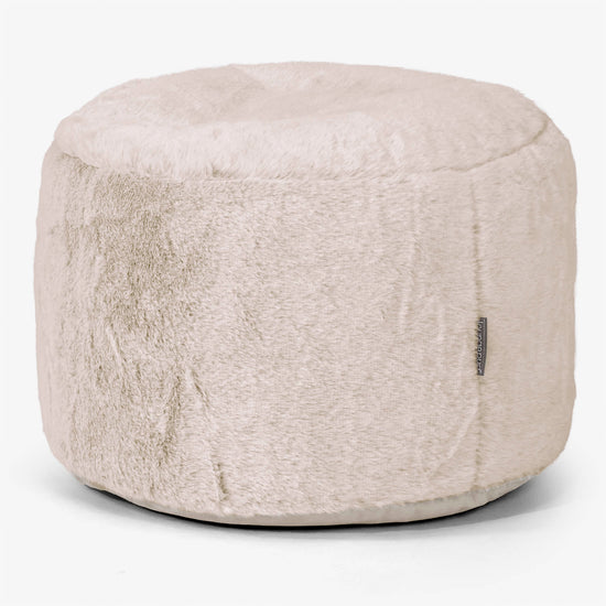 Liten Rund Fotpall - Fuskkaninpäls Gyllenbrun 01