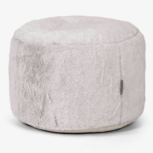 Liten Rund Fotpall - Fuskkaninpäls Ljusgrå