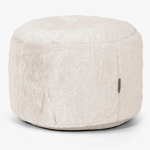 Liten Rund Fotpall - Fuskkaninpäls Vit