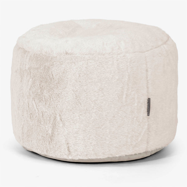 Liten Rund Fotpall - Fuskkaninpäls Vit 01