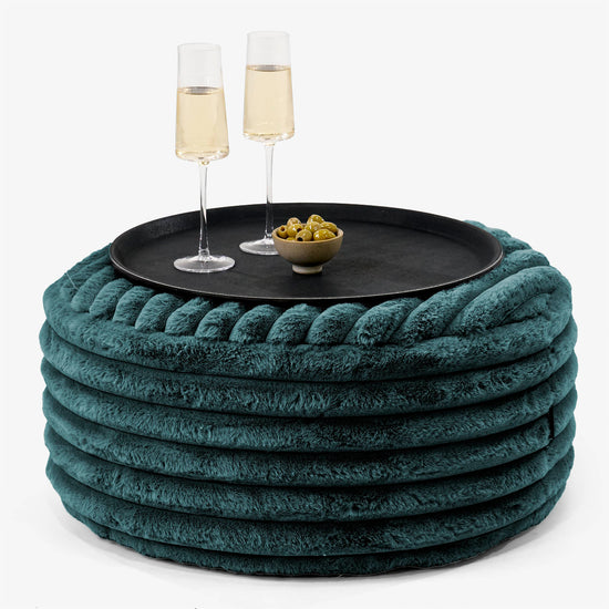 Ottomanpuff med Bricka - Ultraplyschmanchestertyg Teal - 01