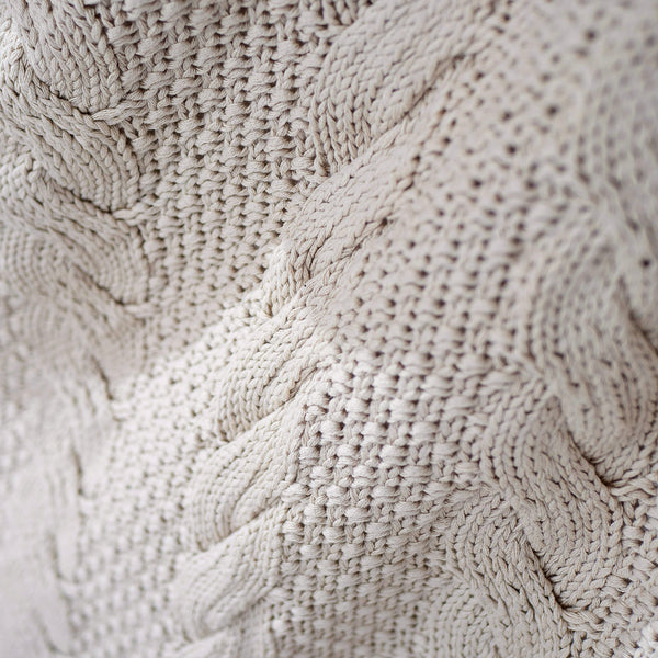 Pläd / Filt - Stickad Cable Gräddvit Fabric Close-up Image