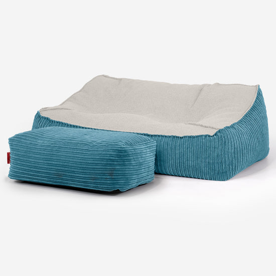 Saccosäcksoffan Sloucher - Boucle & Manchestertyg Turkos 03