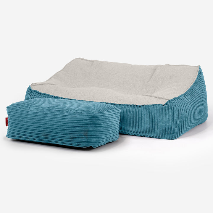 Saccosäcksoffan Sloucher - Boucle & Manchestertyg Turkos 03