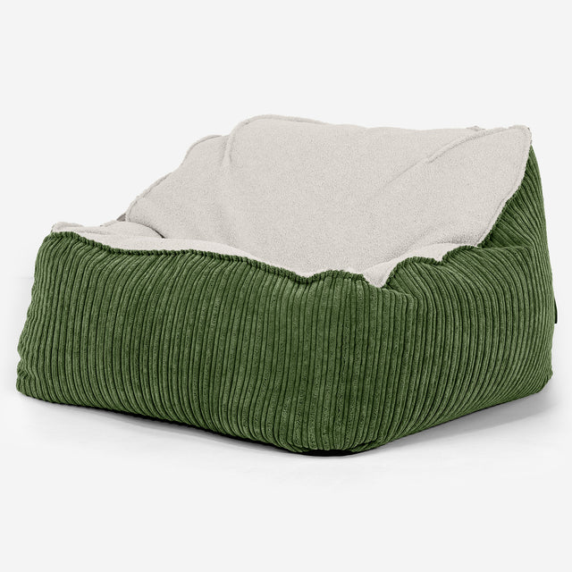 Saccosäckstolen Sloucher - Boucle & Manchestertyg Skogsgrön 01