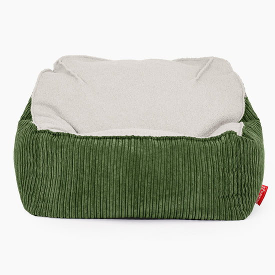 Saccosäckstolen Sloucher - Boucle & Manchestertyg Skogsgrön 02