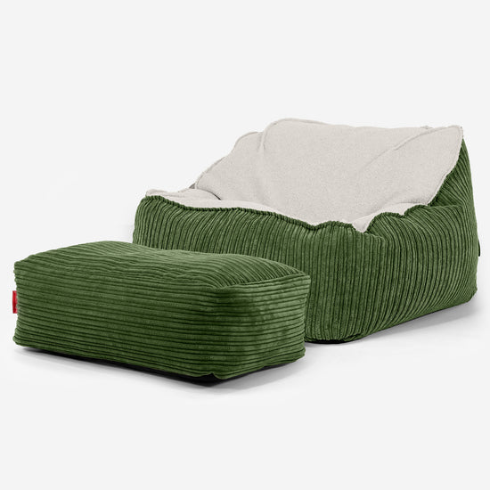 Saccosäckstolen Sloucher - Boucle & Manchestertyg Skogsgrön 03