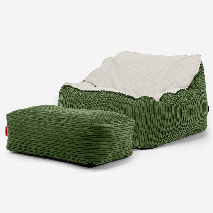 Saccosäckstolen Sloucher - Boucle & Manchestertyg Skogsgrön 03