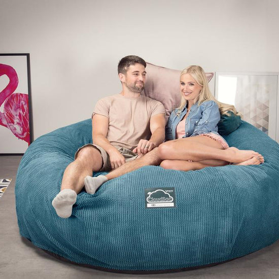 LOUNGE PUG, Dubbel Saccosäcksoffa XXL C3000-L, CloudSac Memoryskum, Pom-pom Turkos